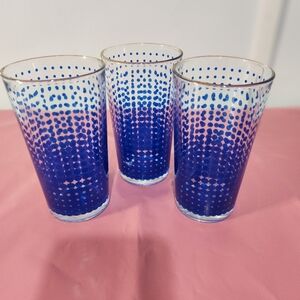 Vintage Blue Polka Dot Glasses, Set Of 3